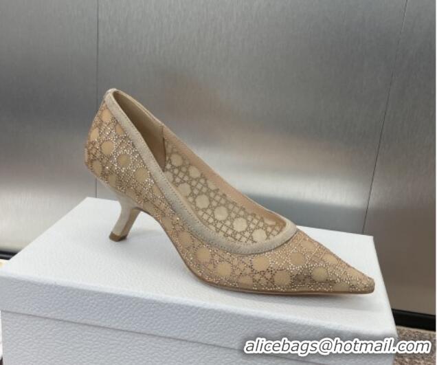 Stylish Dior Capture Pumps 6.5cm in Transparent Mesh with Strass Cannage Motif and Nude Suede 0220092