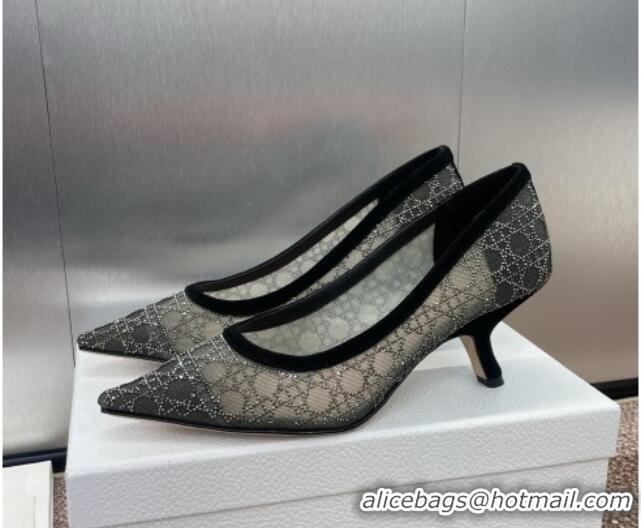 Sumptuous Dior Capture Pumps 6.5cm in Transparent Mesh with Strass Cannage Motif and Black Suede 0220093