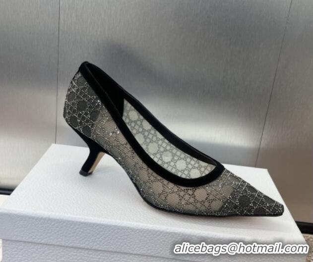 Sumptuous Dior Capture Pumps 6.5cm in Transparent Mesh with Strass Cannage Motif and Black Suede 0220093