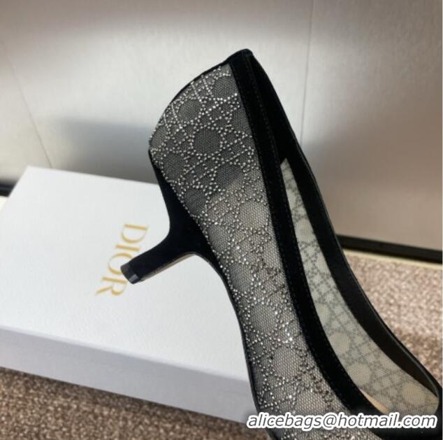 Sumptuous Dior Capture Pumps 6.5cm in Transparent Mesh with Strass Cannage Motif and Black Suede 0220093