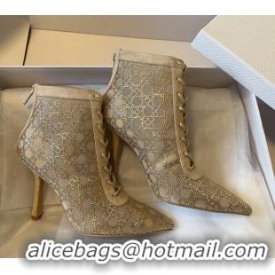 1:1 aaaaa Dior Capture Heeled Ankle Boots 9.5cm in Transparent Mesh with Strass Cannage Motif and Nude Suede 0220094