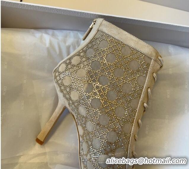 1:1 aaaaa Dior Capture Heeled Ankle Boots 9.5cm in Transparent Mesh with Strass Cannage Motif and Nude Suede 0220094