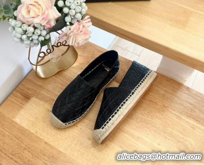 1:1 Saint Laurent YSL Allover Leather Espadrilles Flat Black 1226056