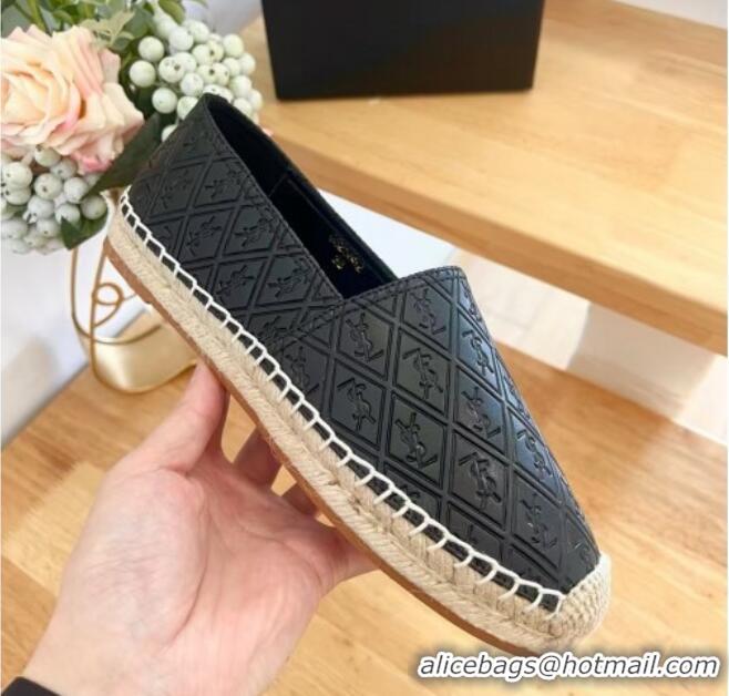 1:1 Saint Laurent YSL Allover Leather Espadrilles Flat Black 1226056