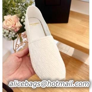 Stylish Saint Laurent YSL Allover Leather Espadrilles Flat White 1226057