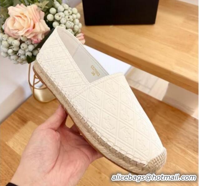 Stylish Saint Laurent YSL Allover Leather Espadrilles Flat White 1226057