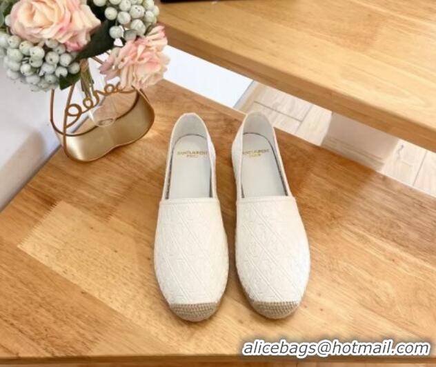 Stylish Saint Laurent YSL Allover Leather Espadrilles Flat White 1226057