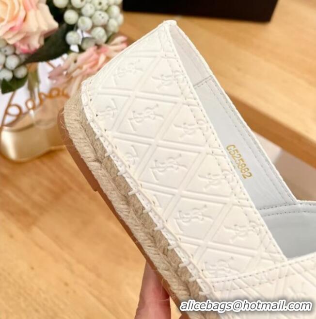 Stylish Saint Laurent YSL Allover Leather Espadrilles Flat White 1226057