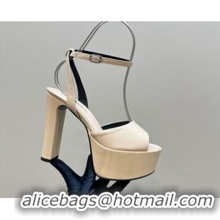 Good Quality Saint Laurent Jodie Platform Sandals 13.5cm in Patent Leather Light Beige 1226058