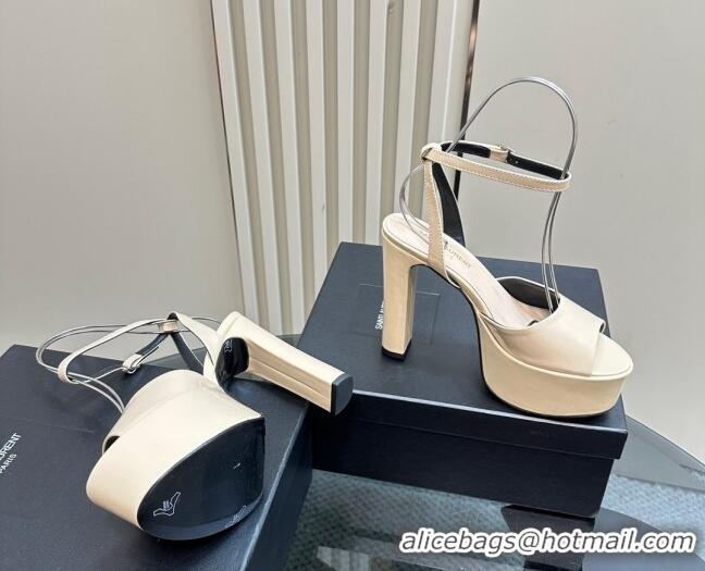 Good Quality Saint Laurent Jodie Platform Sandals 13.5cm in Patent Leather Light Beige 1226058