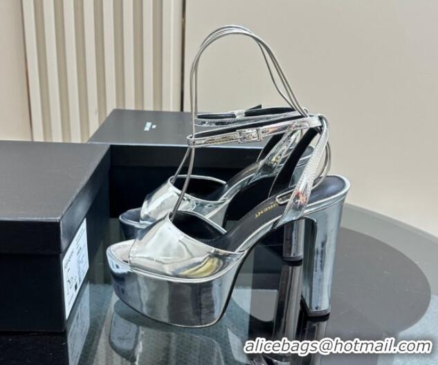 Popular Style Saint Laurent Jodie Platform Sandals 13.5cm in Patent Leather Silver 1226059