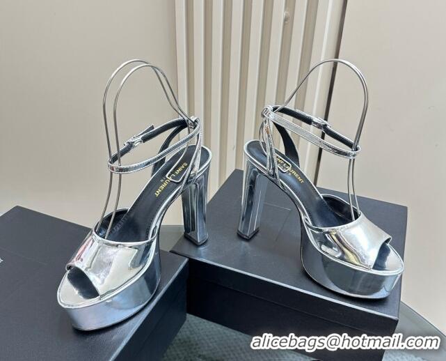 Popular Style Saint Laurent Jodie Platform Sandals 13.5cm in Patent Leather Silver 1226059