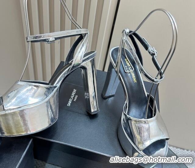 Popular Style Saint Laurent Jodie Platform Sandals 13.5cm in Patent Leather Silver 1226059