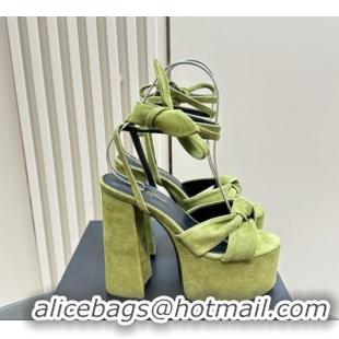 Top Design Saint Laurent Laced-up Platform Sandals 14cm in Suede Green 1226061