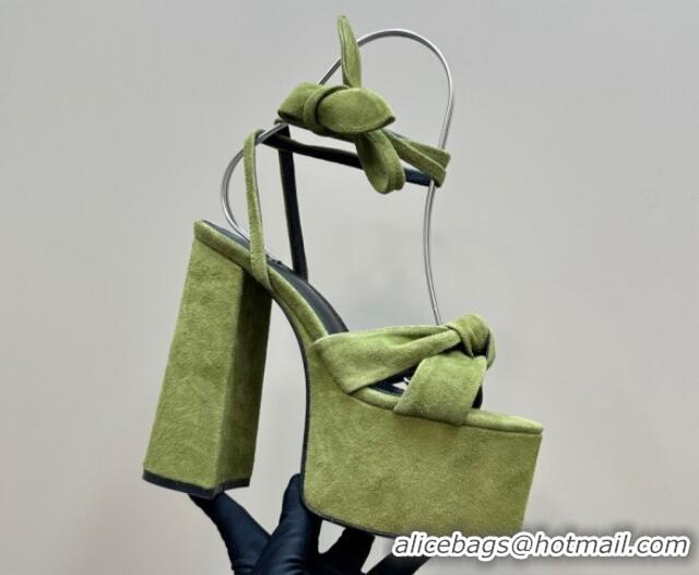 Top Design Saint Laurent Laced-up Platform Sandals 14cm in Suede Green 1226061