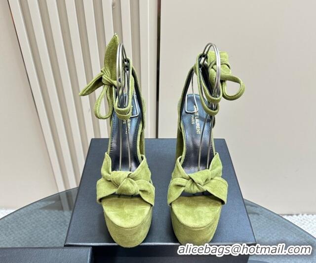 Top Design Saint Laurent Laced-up Platform Sandals 14cm in Suede Green 1226061