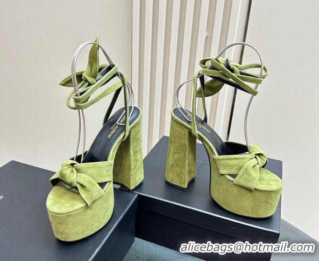 Top Design Saint Laurent Laced-up Platform Sandals 14cm in Suede Green 1226061