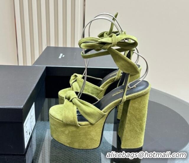 Top Design Saint Laurent Laced-up Platform Sandals 14cm in Suede Green 1226061