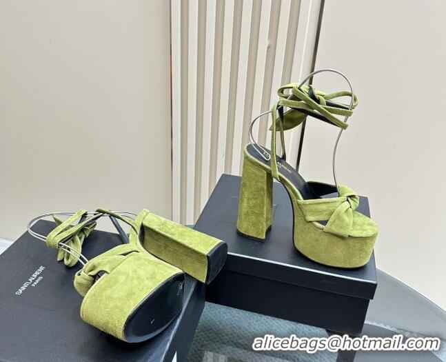 Top Design Saint Laurent Laced-up Platform Sandals 14cm in Suede Green 1226061