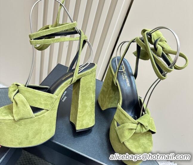 Top Design Saint Laurent Laced-up Platform Sandals 14cm in Suede Green 1226061