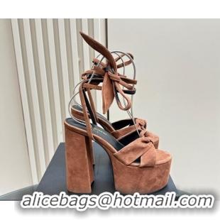 Luxury Cheap Saint Laurent Laced-up Platform Sandals 14cm in Suede Brown 1226062