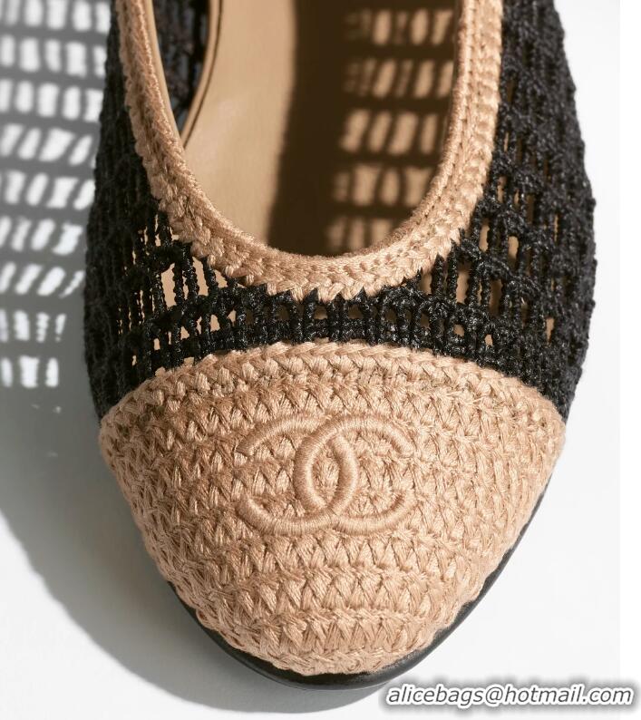 Top Grade New Chanel Ballet Flats In Raffia G46352 Black/Beige 2025