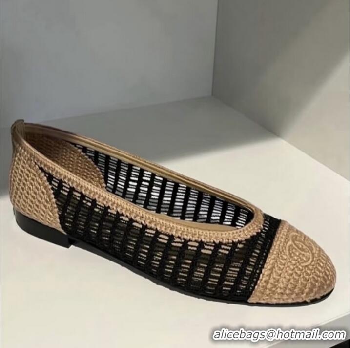 Top Grade New Chanel Ballet Flats In Raffia G46352 Black/Beige 2025