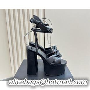 Most Popular Saint Laurent Laced-up Platform Sandals 14cm in Calfskin Leather Black 1226063