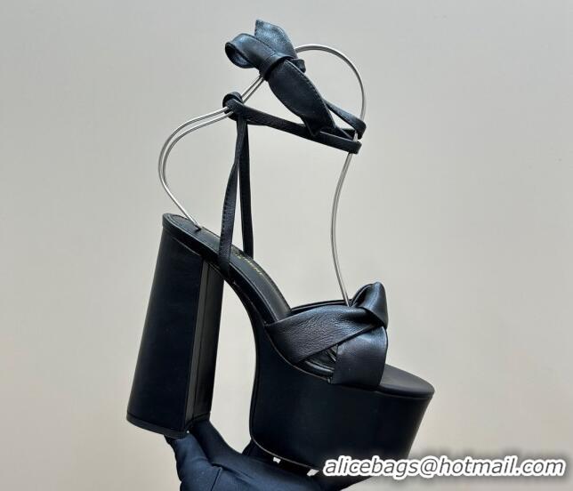 Most Popular Saint Laurent Laced-up Platform Sandals 14cm in Calfskin Leather Black 1226063