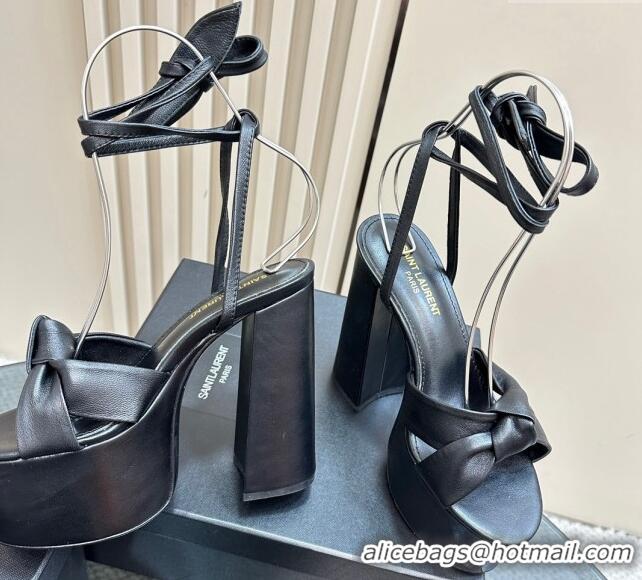 Most Popular Saint Laurent Laced-up Platform Sandals 14cm in Calfskin Leather Black 1226063