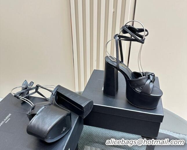 Most Popular Saint Laurent Laced-up Platform Sandals 14cm in Calfskin Leather Black 1226063