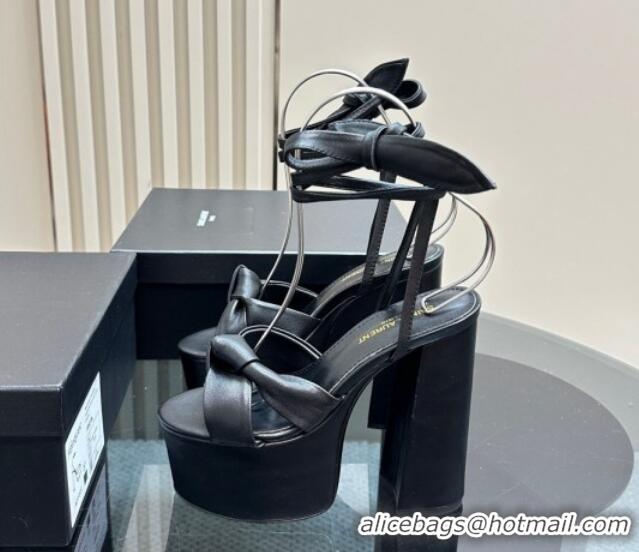 Most Popular Saint Laurent Laced-up Platform Sandals 14cm in Calfskin Leather Black 1226063