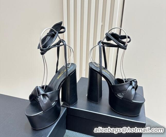 Most Popular Saint Laurent Laced-up Platform Sandals 14cm in Calfskin Leather Black 1226063