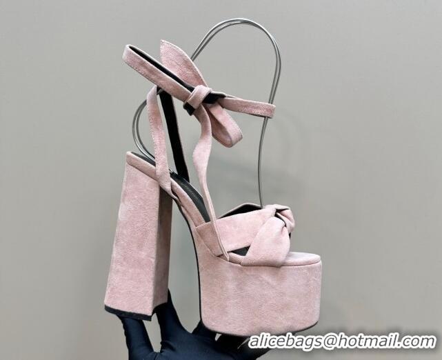 Good Looking Saint Laurent Laced-up Platform Sandals 14cm in Suede Light Pink 1226064