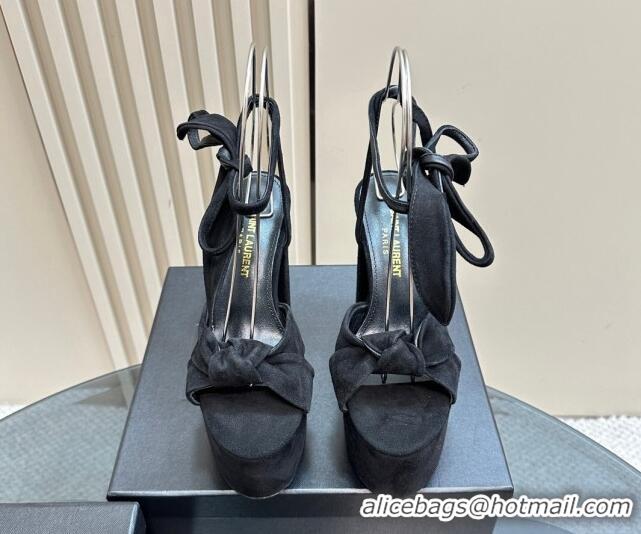 Unique Style Saint Laurent Laced-up Platform Sandals 14cm in Suede Black 1226065