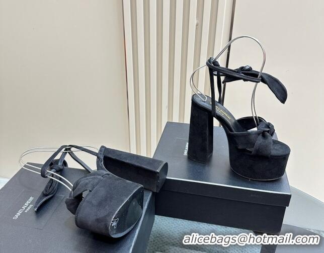 Unique Style Saint Laurent Laced-up Platform Sandals 14cm in Suede Black 1226065