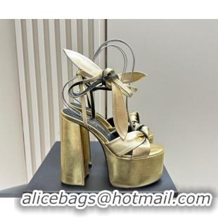 Pretty Style Saint Laurent Laced-up Platform Sandals 14cm in Calfskin Leather Gold 1226066