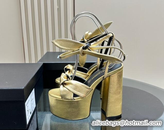 Pretty Style Saint Laurent Laced-up Platform Sandals 14cm in Calfskin Leather Gold 1226066