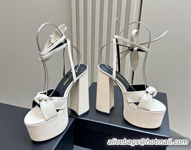 Top Grade Saint Laurent Laced-up Platform Sandals 14cm in Calfskin Leather White 1226067