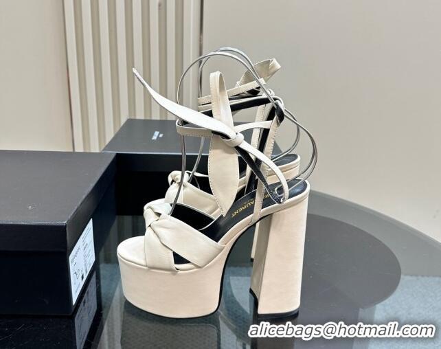 Top Grade Saint Laurent Laced-up Platform Sandals 14cm in Calfskin Leather White 1226067