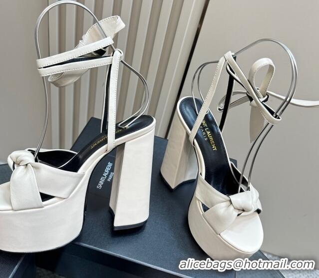 Top Grade Saint Laurent Laced-up Platform Sandals 14cm in Calfskin Leather White 1226067