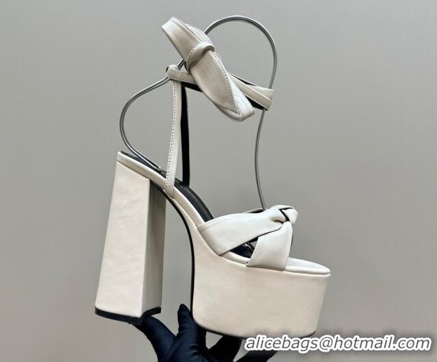 Top Grade Saint Laurent Laced-up Platform Sandals 14cm in Calfskin Leather White 1226067