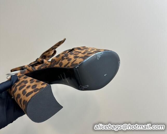 Durable Saint Laurent Laced-up Platform Sandals 14cm in Leopard Print Suede 1226068