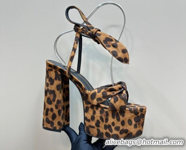 Durable Saint Laurent Laced-up Platform Sandals 14cm in Leopard Print Suede 1226068