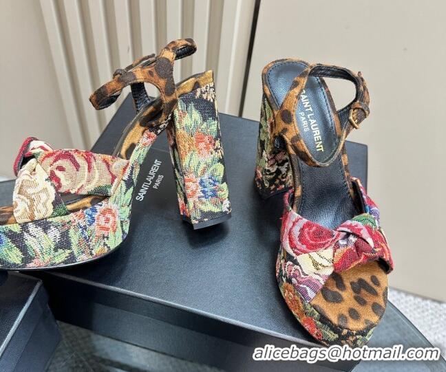 Popular Style Saint Laurent Bianca Platform Sandals 12.5cm in Leopard and Flora Print 1226070