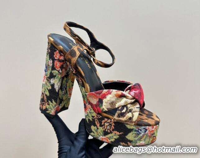 Popular Style Saint Laurent Bianca Platform Sandals 12.5cm in Leopard and Flora Print 1226070