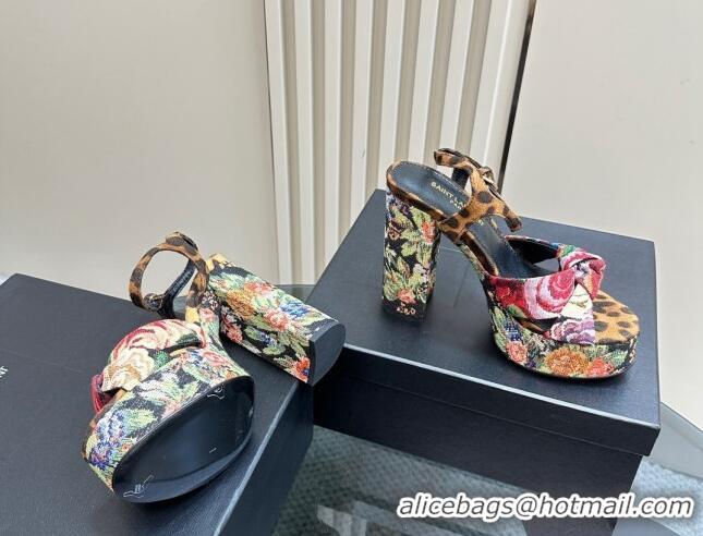 Popular Style Saint Laurent Bianca Platform Sandals 12.5cm in Leopard and Flora Print 1226070