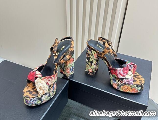 Popular Style Saint Laurent Bianca Platform Sandals 12.5cm in Leopard and Flora Print 1226070