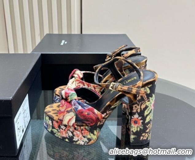 Popular Style Saint Laurent Bianca Platform Sandals 12.5cm in Leopard and Flora Print 1226070