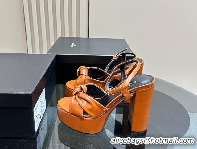 Top Design Saint Laurent Bianca Platform Sandals 12.5cm in Shiny Calfskin Brown 1226071